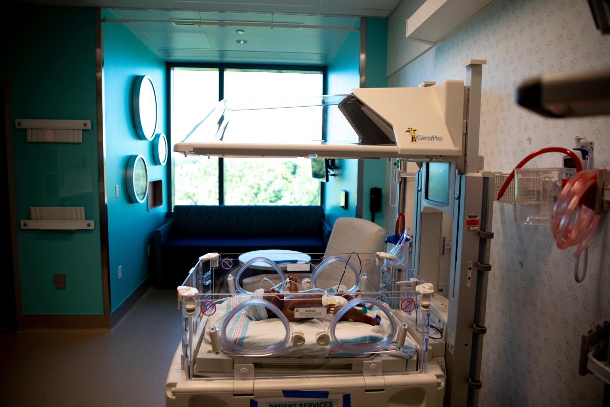 A view inside a newborn intensive care unit room at Cincinnati Children's Hospital Medical Center's new Critical Care Building. Each of the 35 rooms has a violet light system developed by Cincinnati Children's that now has been licensed by a California company.