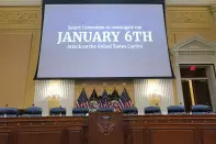 The dais is prepared ahead of the start of the hearing as the House select committee investigating the Jan. 6, 2021, attack on the Capitol continues to present its findings at the Capitol in Washington, Thursday, June 16, 2022. Instead of convincing Donald Trump's most loyal supporters of his misdeeds, the revelations from the hearings into the Jan. 6 attack on the Capitol are prompting many of them to reinforce their views that he was correct in falsely asserting a claim to victory. (AP Photo/Susan Walsh)