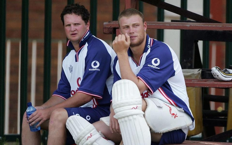 Robert Key and Andrew Flintoff look on during the England nets session in South Africa in 2005 - Rob Key says England should consider Andrew Flintoff as head coach