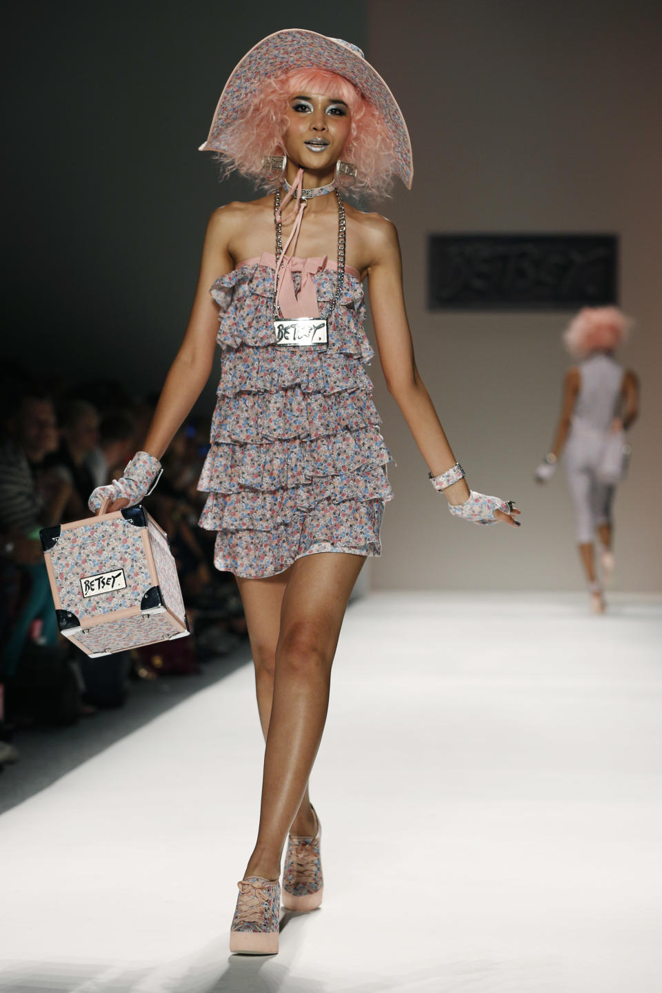 The Betsey Johnson Spring 2014 collection is modeled during Fashion Week in New York, Wednesday, Sept. 11, 2013. (AP Photo/John Minchillo)