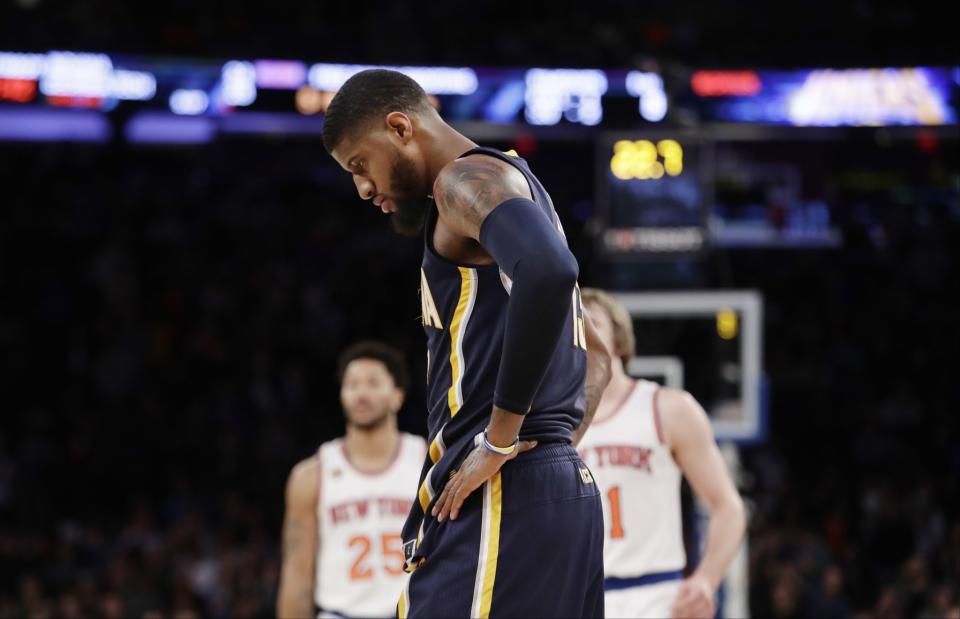 Paul George, like the rest of us, wonders what's going on in Indy. (AP)