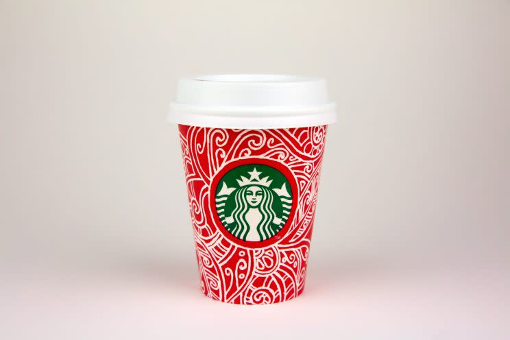 Starbucks’ holiday cups are a little more red and white than usual