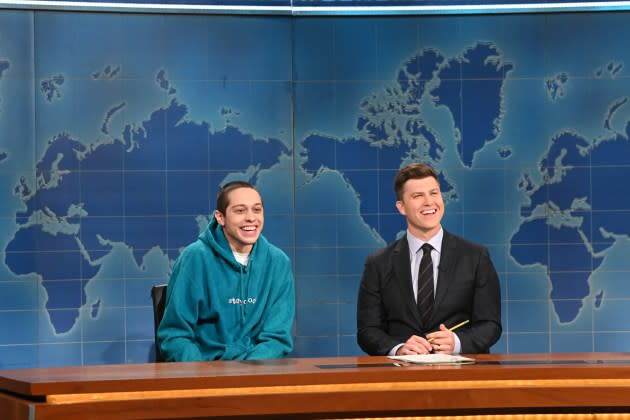 Pete Davidson and Colin Jost on 'Saturday Night Live' in 2021. - Credit: Will Heath/NBC/NBCU Photo Bank/Getty Images