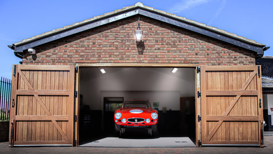 A Ferrari 330 LMB in a garage .