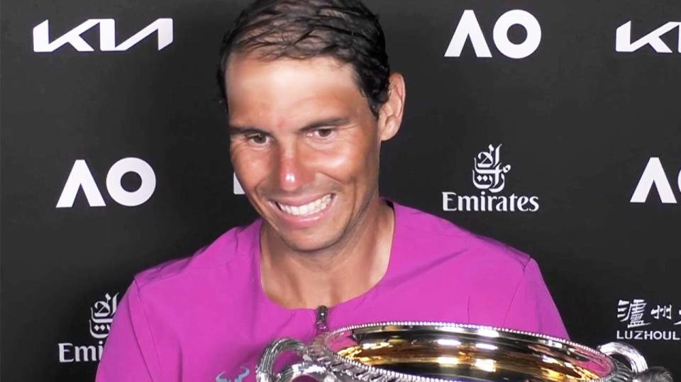 Rafa Nadal (pictured) smiling after swearing on live TV after the Australian Open.