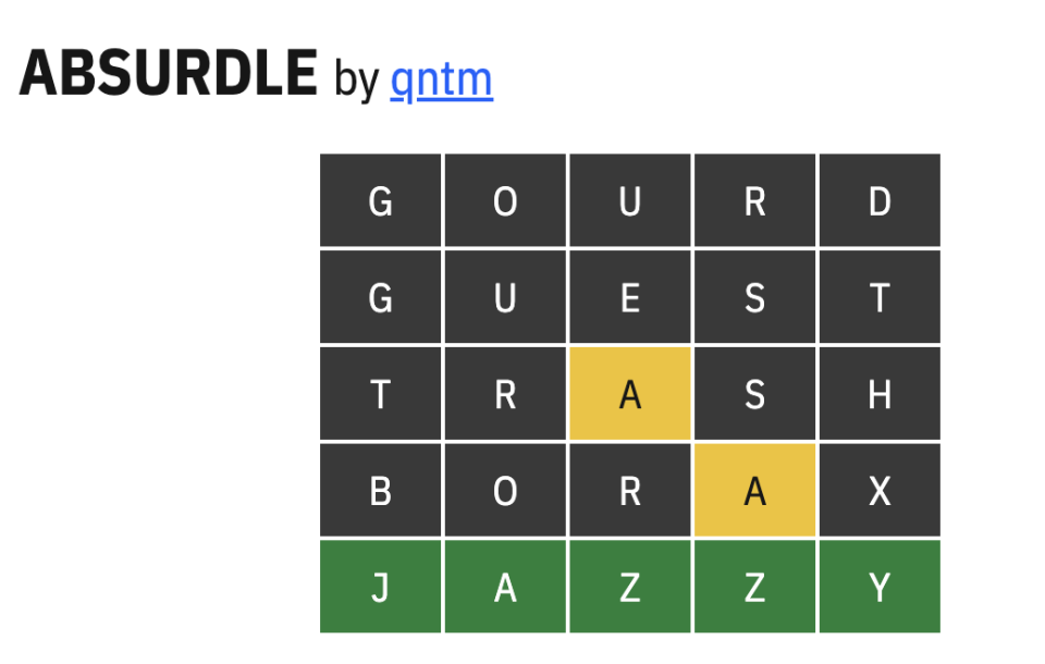 A solved puzzle of Absurdle.