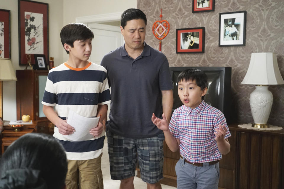 (From left) Emery (Forrest Wheeler), Louis (Randall Park), and Evan (Ian Chen) in “Fresh Off the Boat”. (Photo: FOX+)