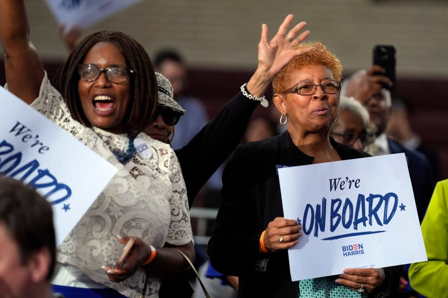 <em>Supporters watch as President Joe Biden speaks during a campaign event at Girard College, Wednesday, May 29, 2024, in Philadelphia. (AP Photo/Evan Vucci)</em>
