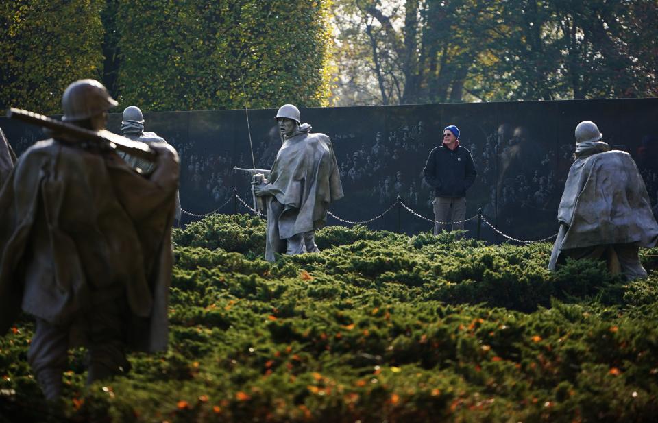 A visitor to the Korean War Memorial is seen on Veterans Day on Nov. 11, 2019 in Washington, DC. (Photo: Mandel Ngan/AFP via Getty Images)