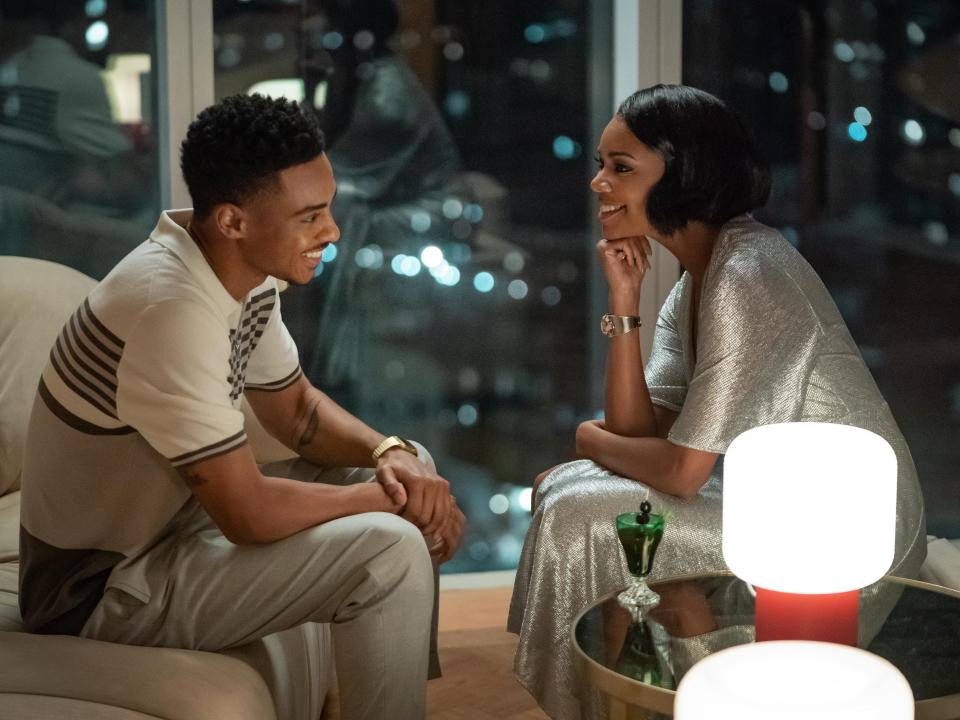 Keith Powers looking at Gabrielle Union in a scene from the perfect find