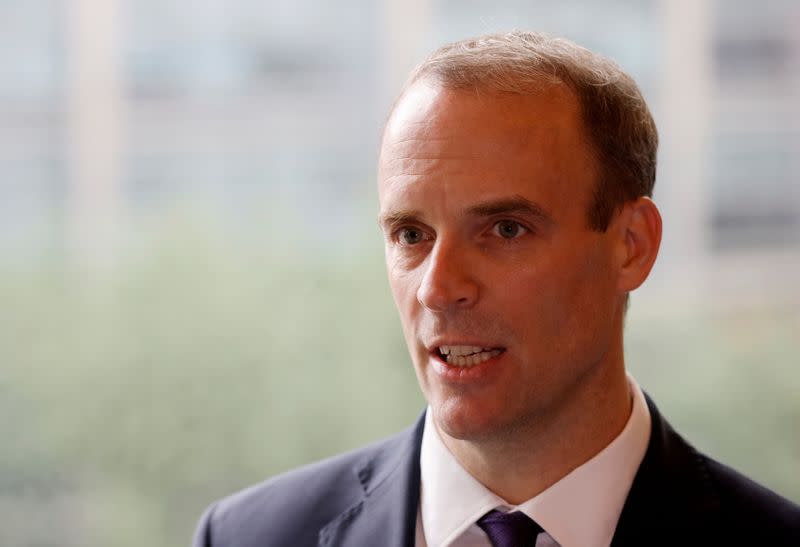 FILE PHOTO: Britain's Foreign Secretary Dominic Raab speaks during an interview with Reuters in Seoul