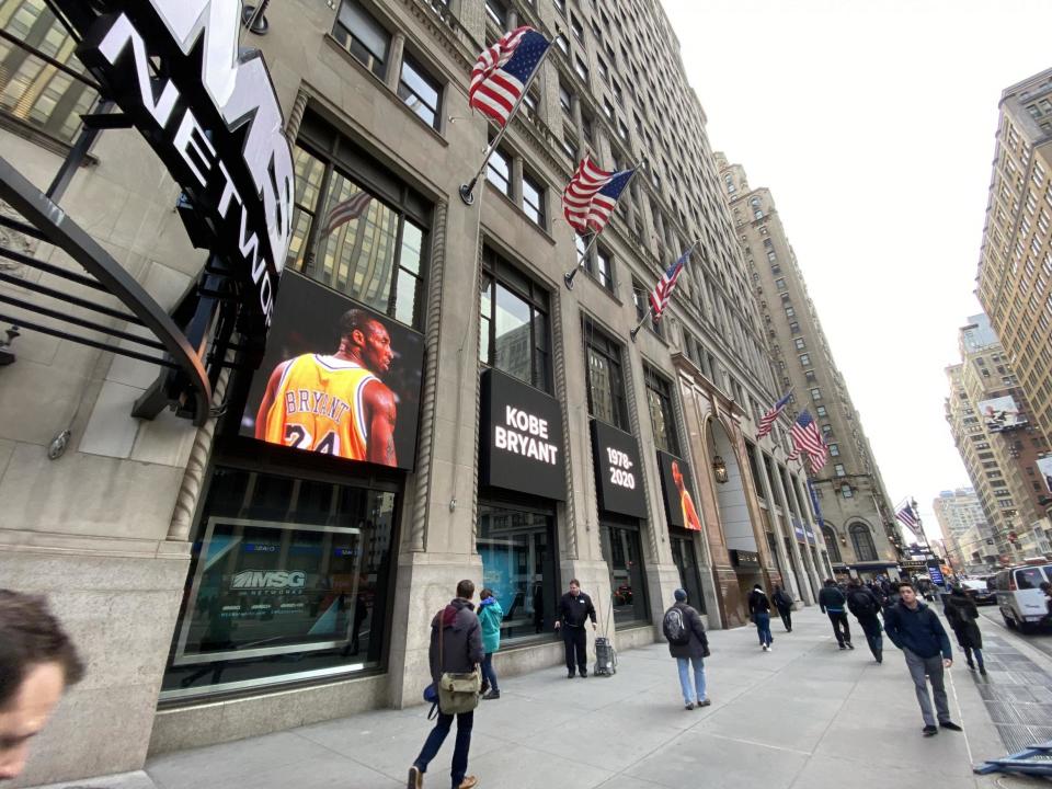 A tribute to Kobe Bryant on display outside of Madison Square Garden in New York City on Monday: Clark Mind