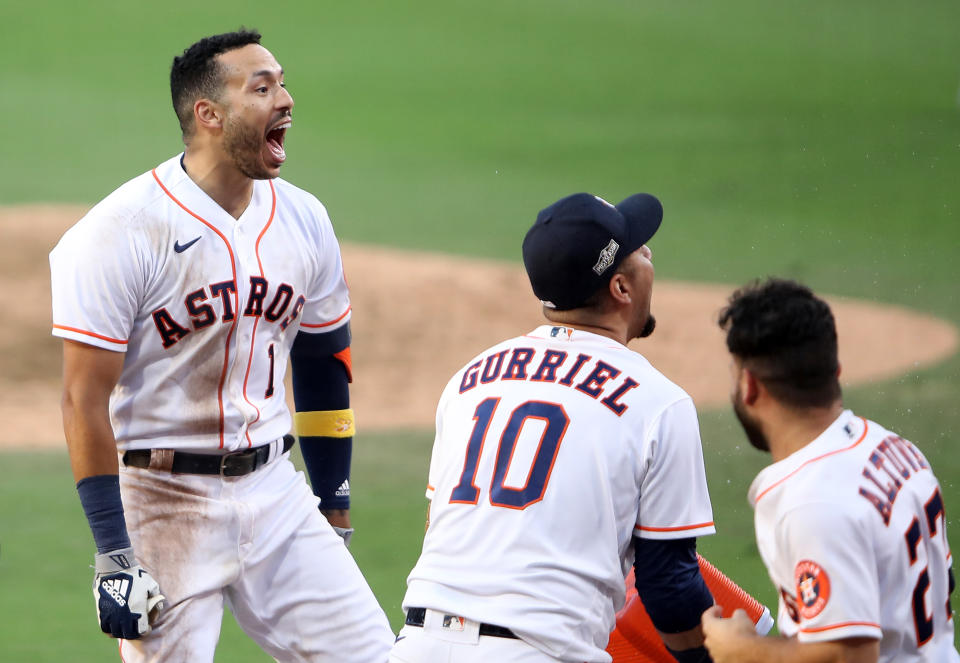Carlos Correa's walk-off homer gave the Astros a win in Game 5 of the ALCS on Thursday. (Photo by Sean M. Haffey/Getty Images)