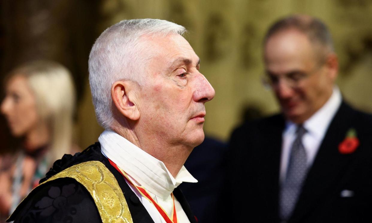 <span>Sir Lindsay Hoyle was left fighting for his political career after he allowed a vote on a Labour amendment to the SNP’s Gaza motion.</span><span>Photograph: Hannah McKay/PA</span>