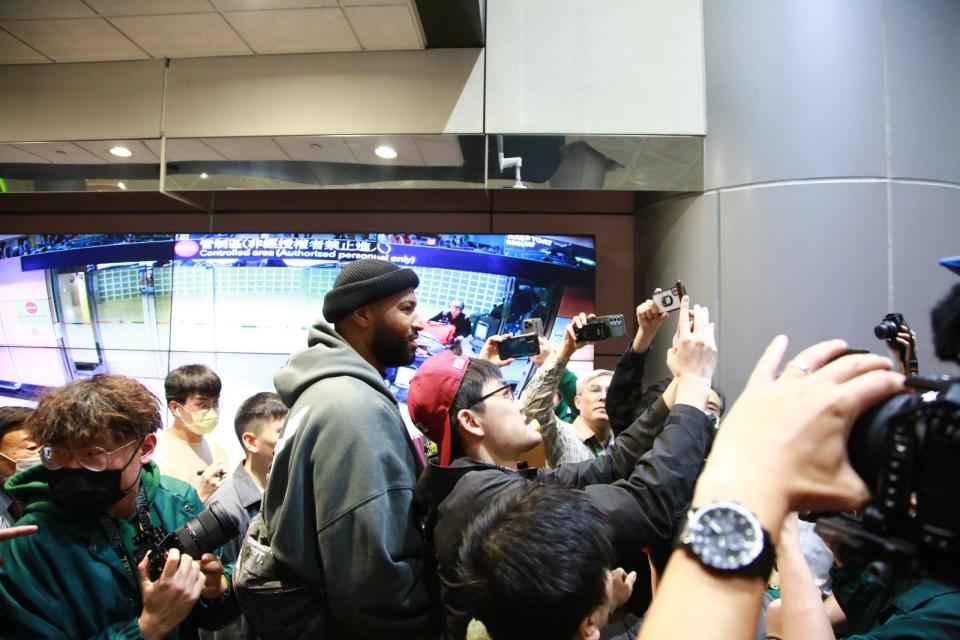 台啤永豐雲豹球星卡森斯（Demarcus Cousins）抵台。林建嘉攝