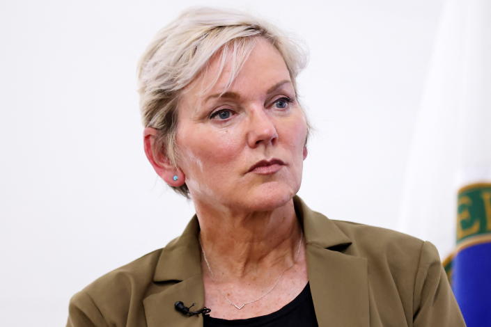 U.S. Secretary of Energy Jennifer Granholm looks on during a news conference at the Strategic Petroleum Reserve site at Bayou Choctaw, Louisiana, U.S. May 24, 2022. REUTERS/Jonathan Bachman