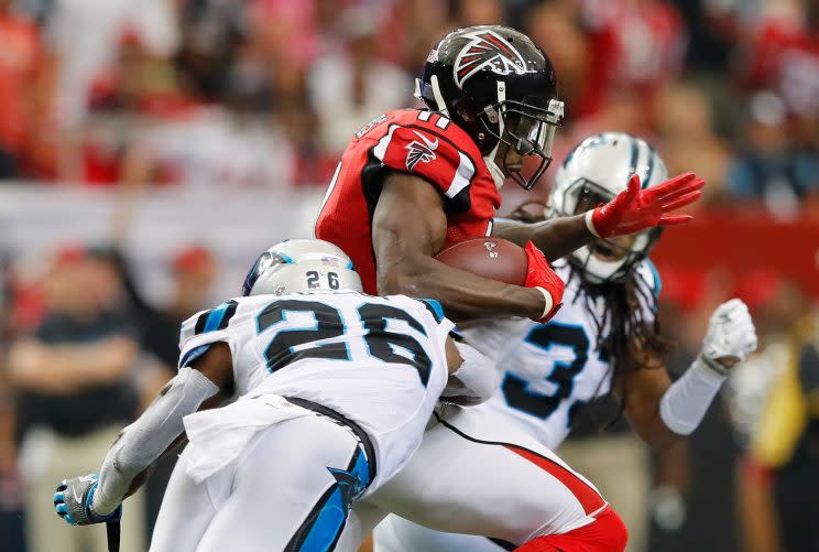Julio Jones lit up the Panthers for 300 receiving yards on Sunday. (Getty Images) 