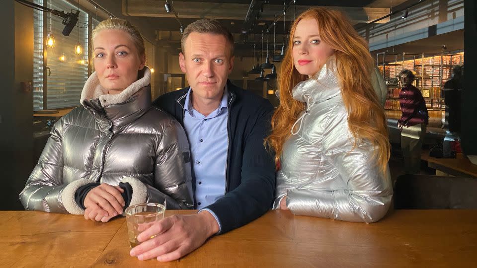 From left, Yulia Navalnaya, Alexey Navalny and Odessa Rae during the filming of the master interviews. - Lorena Muhsam