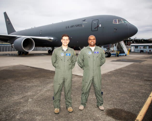 KC-46 tanker and Air Force personnel