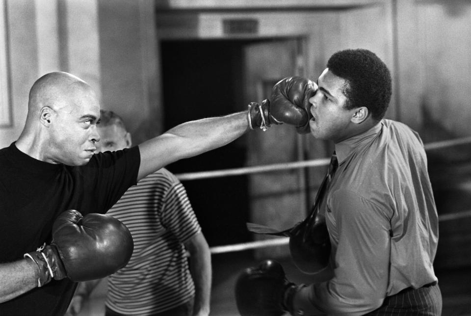 James Earl Jones takes a swing at Muhammad Ali. - Credit: Lawrence Schiller/Courtesy Lawrence Schiller