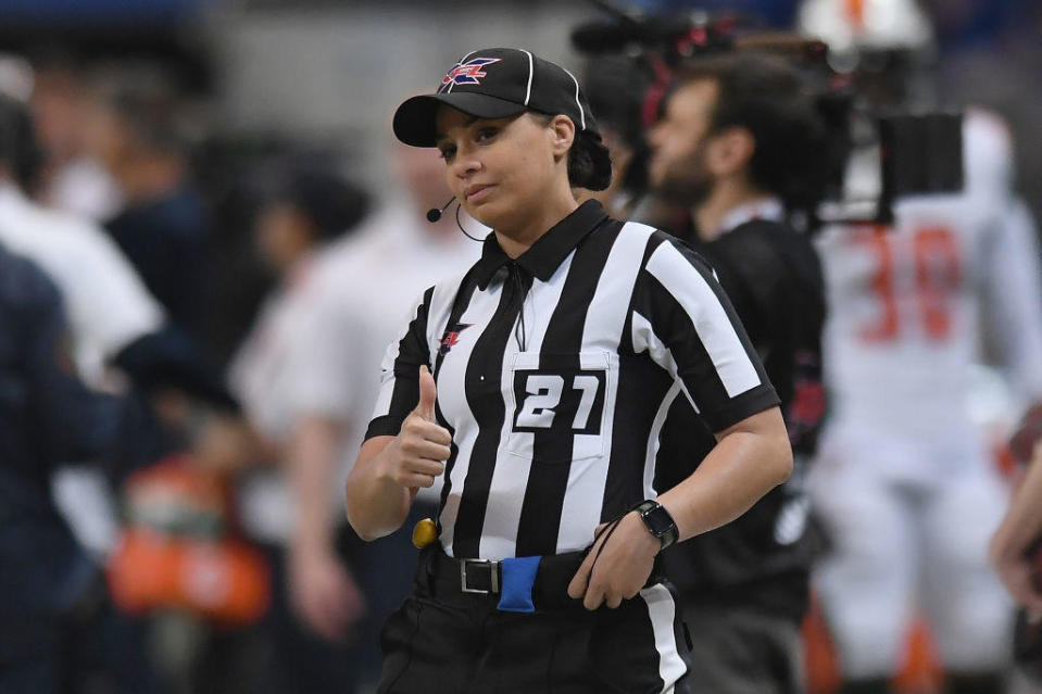 Maia Chaka prior to an XFL game in 2020. / Credit: Michael B. Thomas / Getty