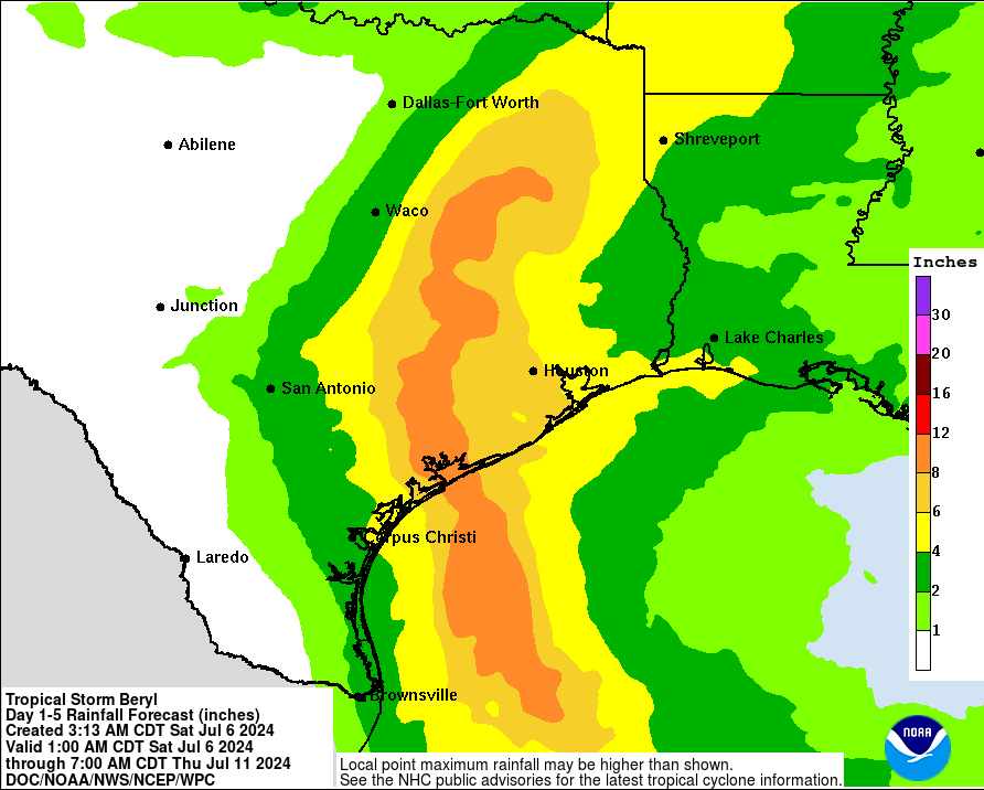 Hurricane Beryl 5 a.m. July 6, 2024.