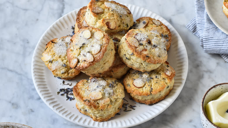 plate of lavender almond scones