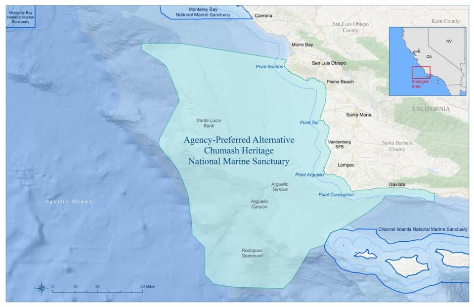This graphic shows what NOAA proposes to be the boundaries of the Chumash Heritage National Marine Sanctuary.