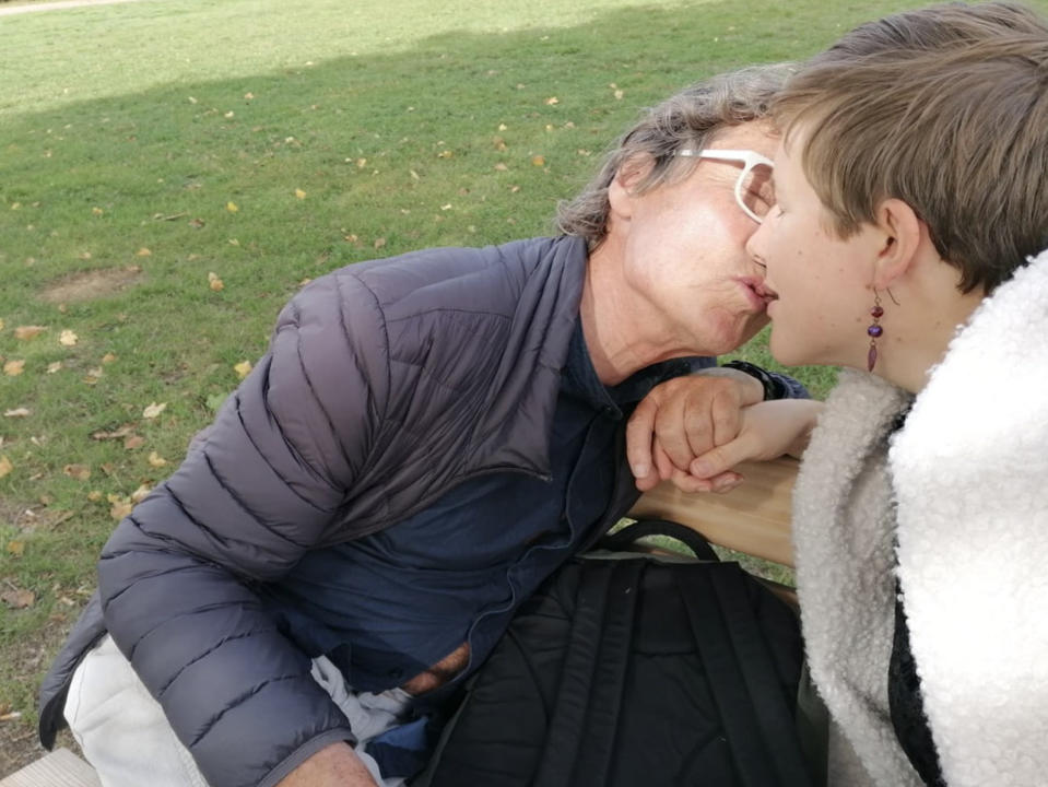  Julia Strauss, 31, and her boyfriend Bernd Hasenbank, 72, share a kiss