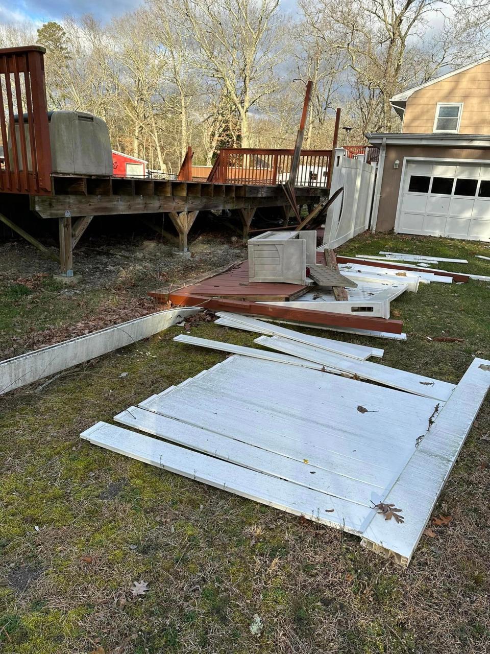 Damage from a storm that dropped a tornado on April 1 is shown from the home of Elena Boyle of Frank Applegate Road.