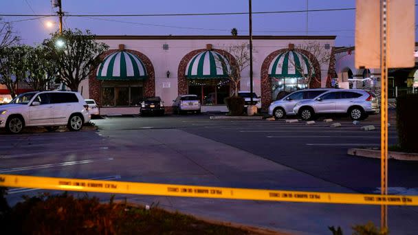 PHOTO: Police tape cordons off the Star Dance Studio in Monterey Park, Calif., Jan. 22, 2023. (Jae C. Hong/AP)