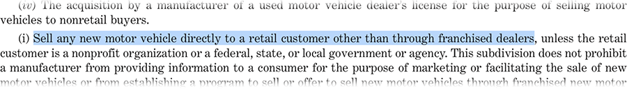 Deleting a single word keeps Tesla’s stores and service centers out of Michigan.