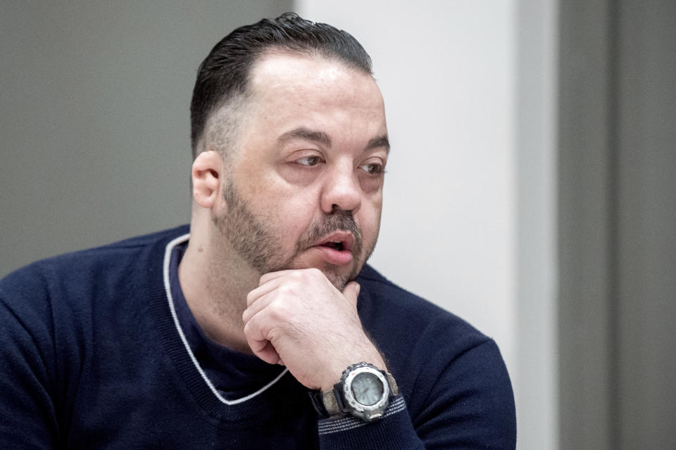 Former nurse Niels Hoegel sits in the court room during a session of the district court in Oldenburg, Germany, Thursday, June 6, 2019. Niels Hoegel has been convicted of 85 counts of murder and sentenced to life in prison. (Hauke-Christian Dittrich/dpa via AP)