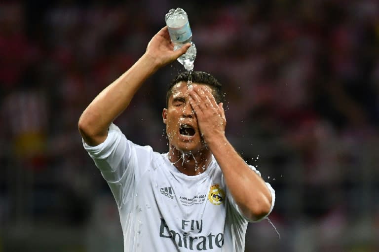 Real Madrid's forward Cristiano Ronaldo rests before the penalty shoot-out during the UEFA Champions League final, on May 28, 2016