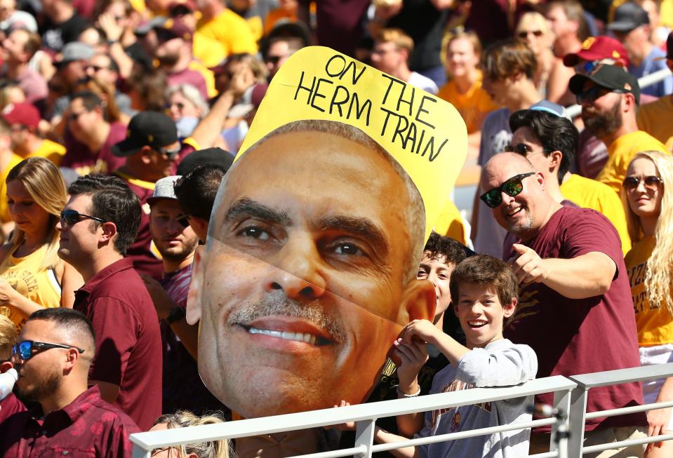 Sun Devils fans show their support of coach Herm Edwards in 2019.