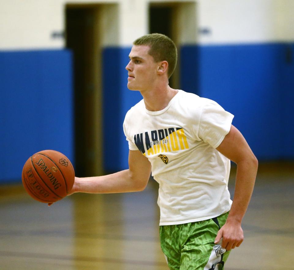 Our Lady of Lourdes' Patrick Faughnan during practice with the BCANY Mid-Hudson boys basketball team in Wallkill on July 24, 2023.
