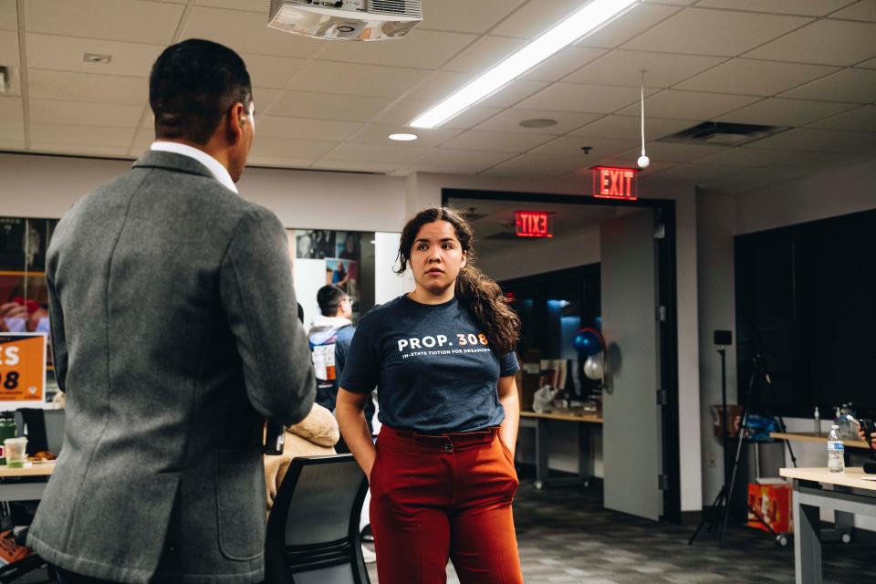 Maria Leon on Election Day in 2022, when Arizona voters approved Proposition 308 allowing qualifying non-citizen Arizona high school graduates to receive in-state tuition at Arizona’s community colleges.