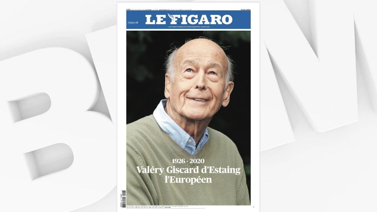 La mort de Valéry Giscard d'Estaing à la une du Figaro le 3 décembre 2020. - Capture d'écran/BFMTV