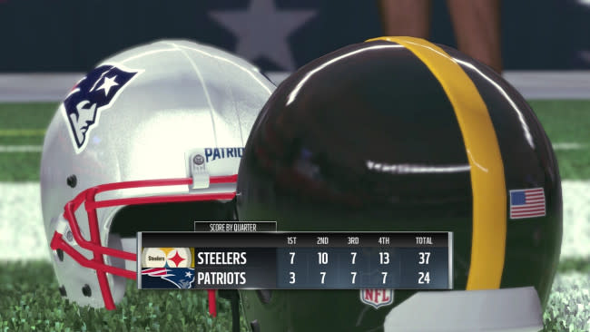 Pantallazo de la simulación hecha por Uproxx sobre el partido entre Steelers y Patriots por el AFC Championship.