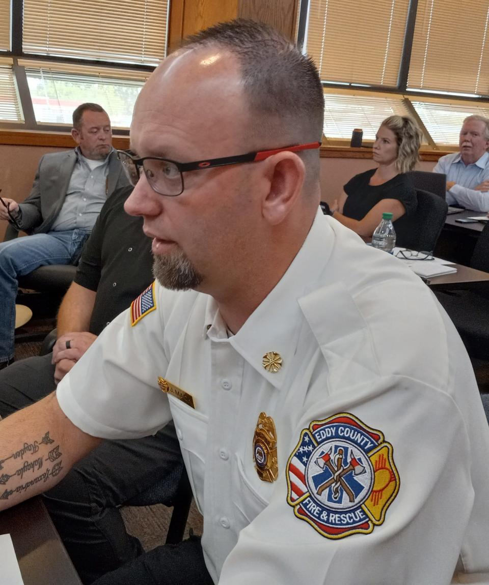 Eddy County Fire and Rescue Chief Joshua Mack talks about ECFR happenings during the May 17, 2022 Eddy County Board of County Commissioners meeting.