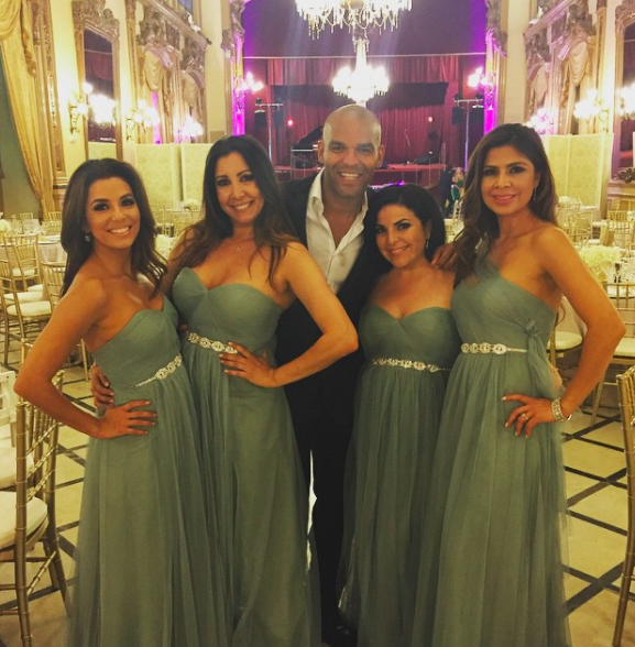 <p>Eva Longoria donned a cold-shouldered bridesmaid dress for her friend’s Spanish nuptials back in May, 2015. <em>[Photo: Instagram]</em> </p>