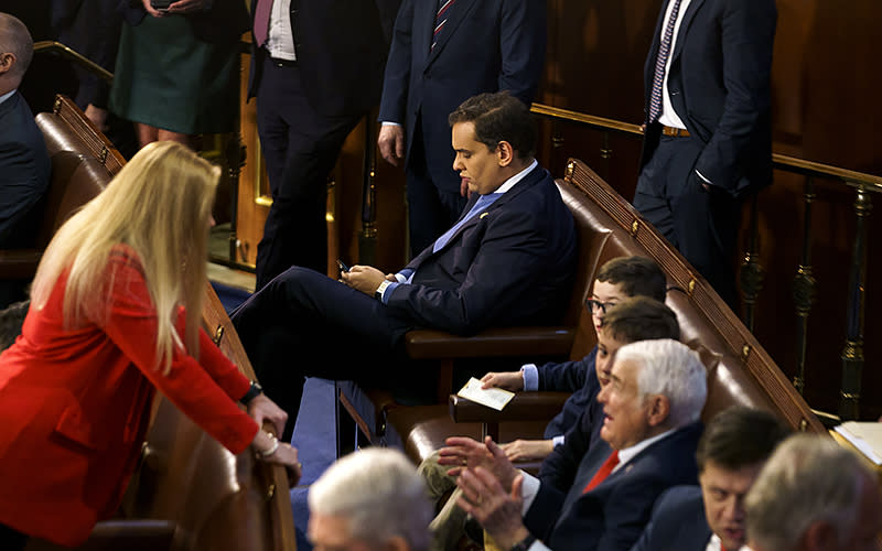 Rep.-elect George Santos (R-N.Y.) is seen during the first day of the 118th session of Congress on Jan. 3. <em>Greg Nash</em>