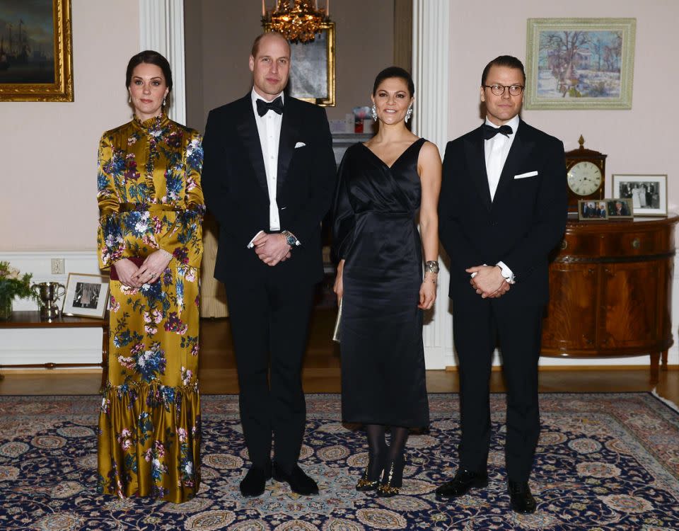 Kate Middleton and Prince William are on a royal tour of Sweden. Here they are pictured with Crown Princess Victoria and Prince Daniel. Photo: Getty Images