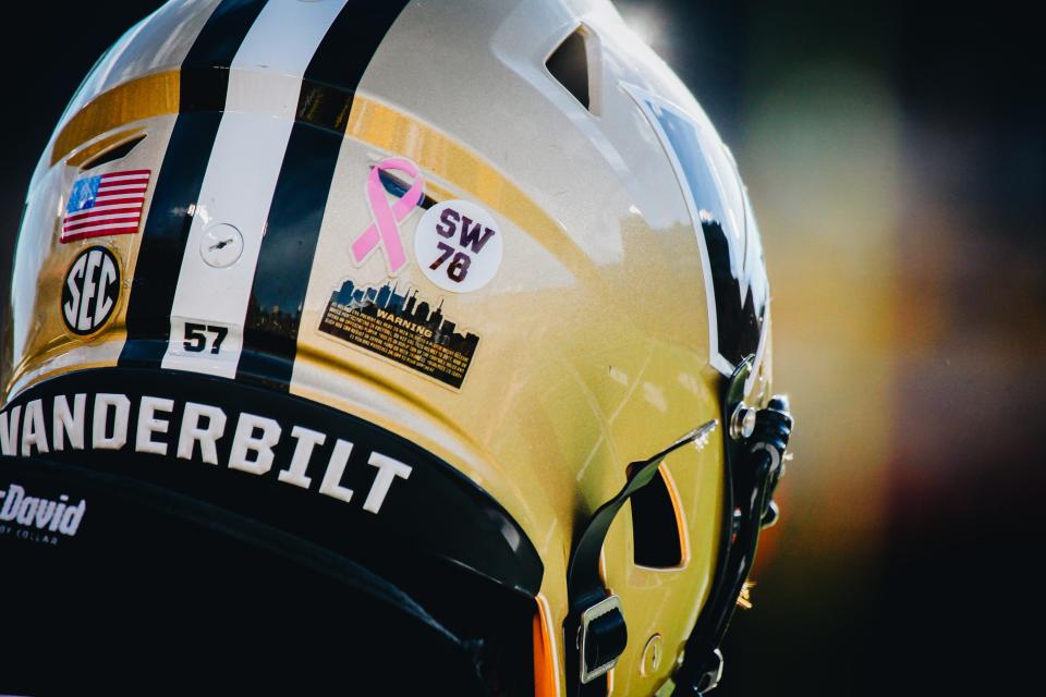 Both the Tigers and Commodores wore helmet decals honoring Mississippi State offensive lineman Sam Westmoreland during Missouri's game against Vanderbilt at Faurot Field on Oct. 22, 2022. Westmoreland passed away this week at 18 years old.