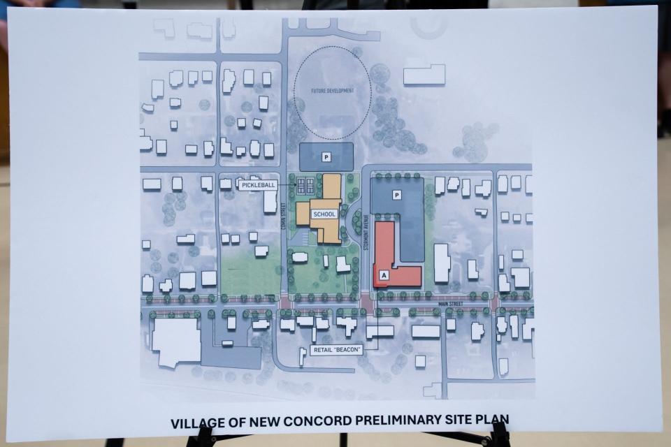 A rendering of the changes that could occur if the district sells New Concord Elementary, as proposed by Connect Realty.