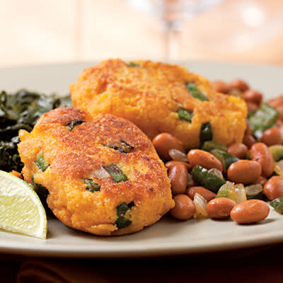 Use Leftover Sweet Potatoes in: Sweet Potato Fritters with Smoky Pinto Beans