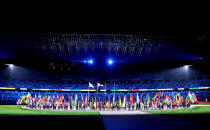 <p>A view as the flag bearers of the competing nations enter the stadium during the Closing Ceremony of the Tokyo 2020 Olympic Games at Olympic Stadium on August 08, 2021 in Tokyo, Japan. (Photo by Naomi Baker/Getty Images)</p> 