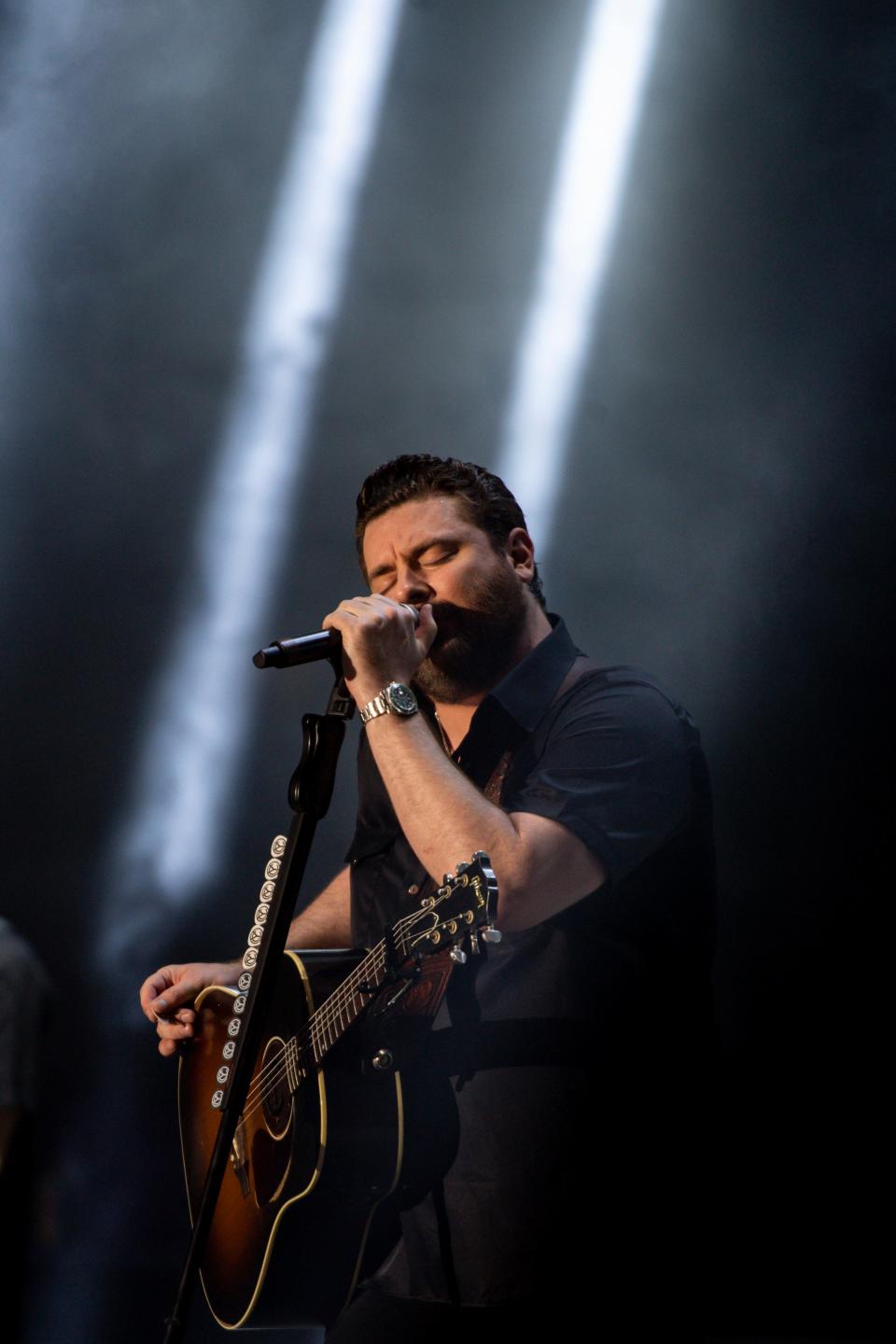 Chris Young performs during a free concert as part of Fourth of July weekend events in Nashville, Tenn., Monday, July 5, 2021.