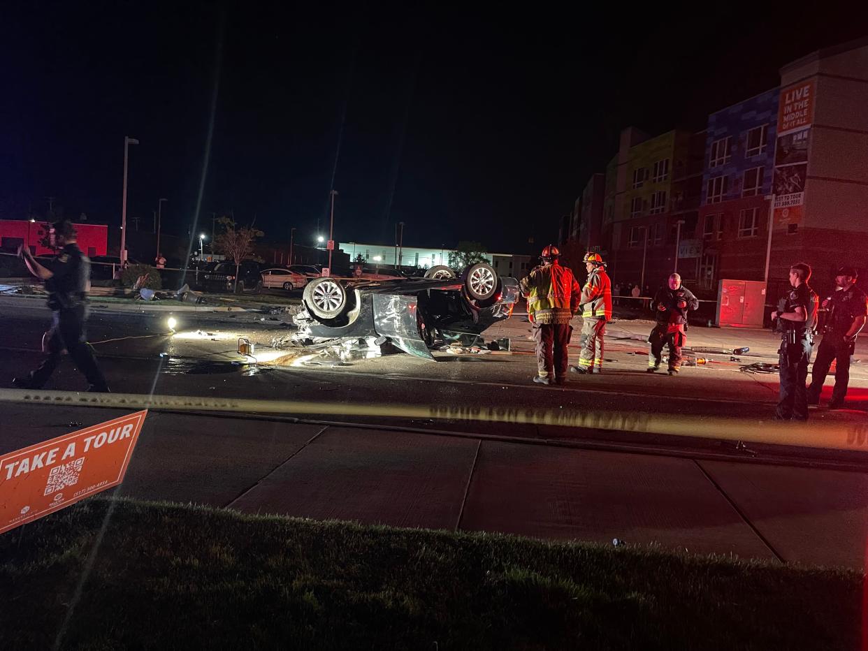 A vehicle came to rest on its roof on Cedar Street between Michigan Avenue and Shiawassee Street following a crash late Wednesday night.