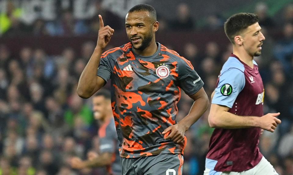 <span>Ayoub El Kaabi celebrates after completing his hat-trick with a penalty.</span><span>Photograph: Justin Tallis/AFP/Getty Images</span>